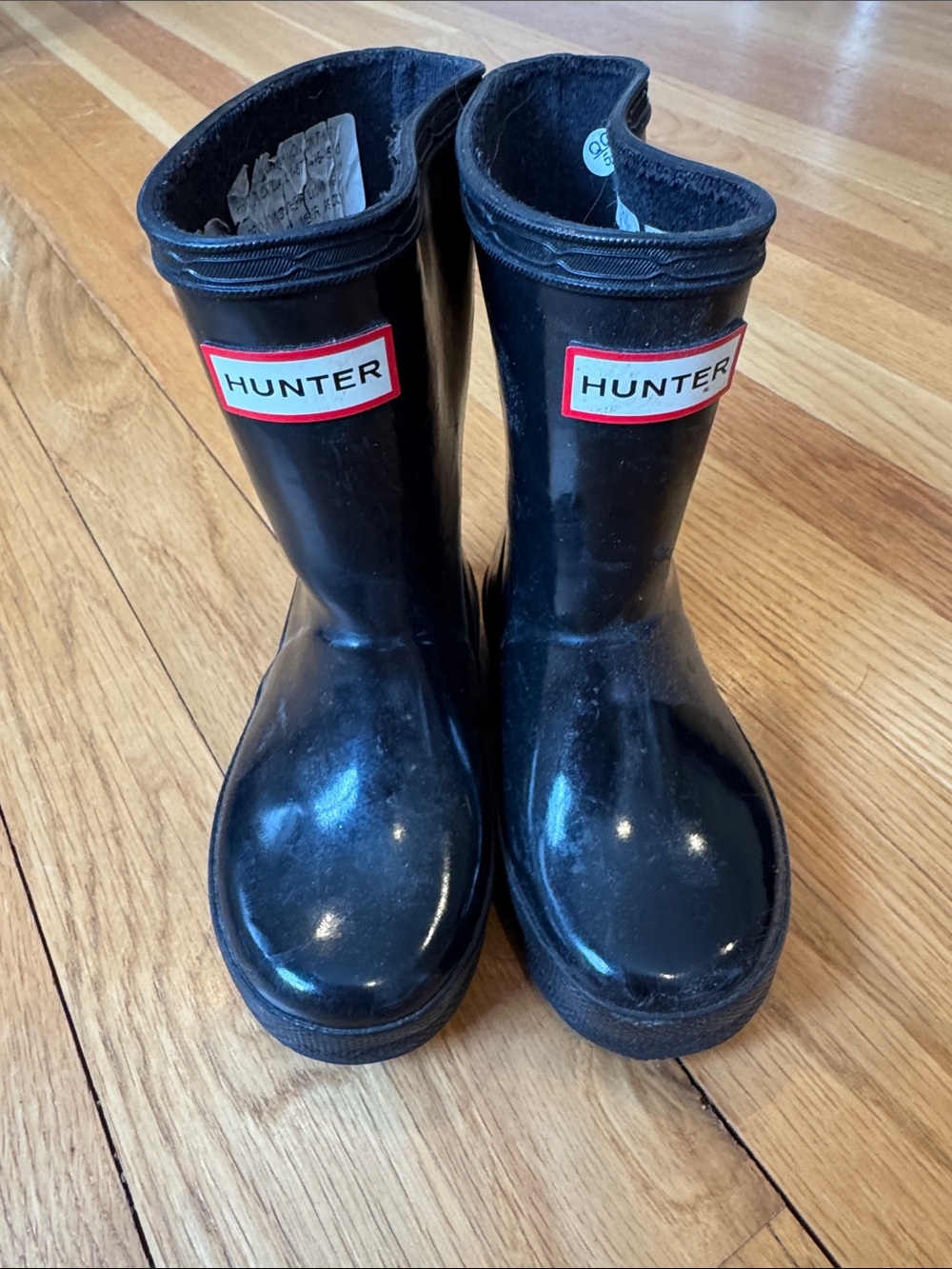 Hunter Kids Black Rain Boots with Red Logo